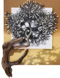 Michalis Garudis, Olive tree, oil, cardboard, sand and wood on canvas