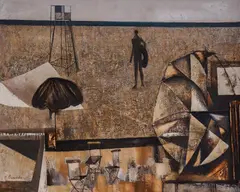 Michalis Garudis, On the beach, oil on canvas
