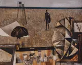 Michalis Garudis, On the beach, oil on canvas