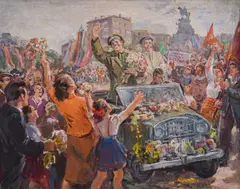 Ivan Petrov, The welcome of Yuri Gagarin, 1967, oil on canvas