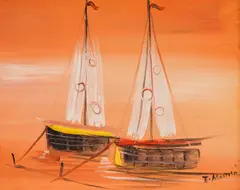 Boats by Pavel Mitkov, oil on canvas, sold May 2026