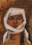 Lika Yanko, Portrait of a peasant, tempera, pencil, stones, sand, wood shavings and rope on cardboard