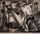 Georgi Gerasimov, Builders, 1949, drypoint