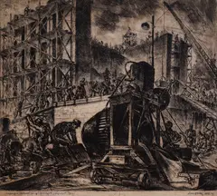 Builders by Pavel Valkov, 1952, etching on paper, sold May 2026