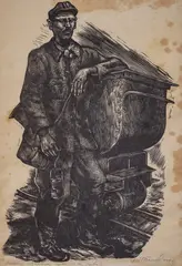Evtim Tomov, Miner, 1949, woodcut