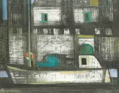 Mladen Pejaković, Boat in the Harbor, pastel and chalk on paper