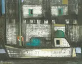 Mladen Pejaković, Boat in the Harbor, pastel and chalk on paper