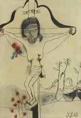 Ivan Lovrenčić, Jesus on the Cross, 1969., watercolor and ink on paper