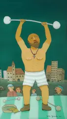 Josip Generalić, Weightlifter, 1976., oil on glass