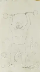 Josip Generalić, Weightlifter, 1976., pencil on paper