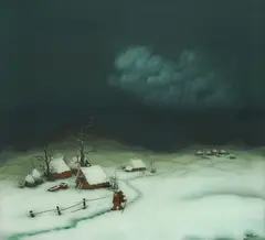 Mijo Kovačić, Winter Landscape, 1982., oil on glass