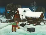Ivan Večenaj, Winter at the Court, 1959., oil on glass