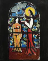 Slavko Šohaj, Sketch for Stained Glass (Christ and the Sinner), oil on hardboard