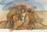 Rudolf Labaš, Composition of Human Bodies, 1986., watercolor and black ink on paper