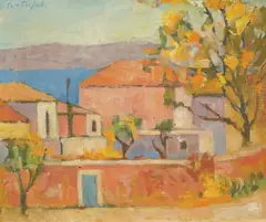 Vilim Svečnjak, Coastal View, oil on canvas pasted on cardboard