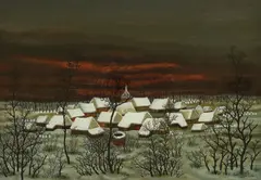 Ivan Lacković Croata, Winter Village, 1966., oil on glass