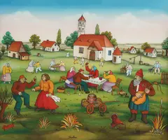 Ivan Generalić, Festival, oil and serigraphy on plexiglass