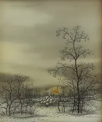 Ivan Lacković Croata, Winter Landscape, oil on glass