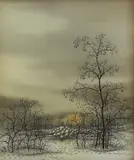 Ivan Lacković Croata, Winter Landscape, oil on glass