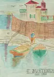 Eugen Buktenica, Boats in the Harbor, 1958., watercolor on paper