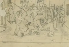 Ivan Generalić, Battle, pencil on paper