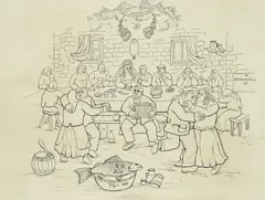 Ivan Generalić, Joy in the Tavern, 1982., ink on paper