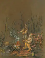 Mijo Kovačić, Warming by the Fire, 1985., pastel and chalk on paper