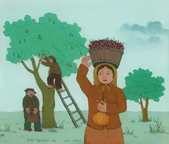 Josip Generalić, Cherry Picking, 1976., oil on glass
