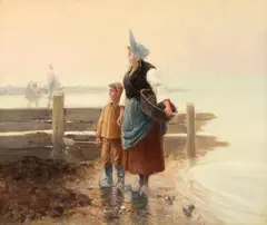 Culegători de alge by Pierre Testu, 1898, ulei pe pânză, sold Apr 2026