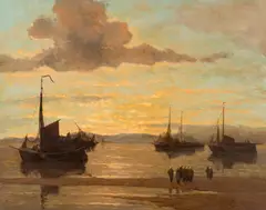 Auguste Musin, Întoarcerea de la pescuit, ulei pe placaj