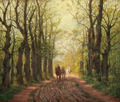 Albert Caullet, O plimbare prin pădure, ulei pe pânză