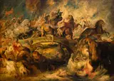 August Bresgen, Bătălia amazoanelor (după Peter Paul Rubens), ulei pe lemn