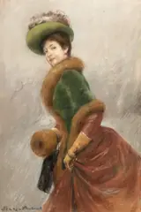Franz von Lenbach, Eleganță, pastel și cărbune pe carton