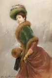 Franz von Lenbach, Eleganță, pastel și cărbune pe carton