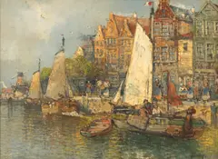 Georg Fischhof, Peisaj din Amsterdam, ulei pe pânză lipită pe placaj