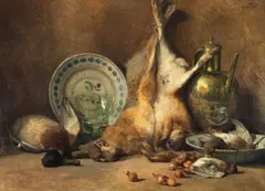 Masa vânătorului by Julien T'Felt, ulei pe pânză, sold Apr 2026