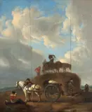 sec.XVIII Manieră Philips Wouwerman, Strânsul fânului, ulei pe lemn