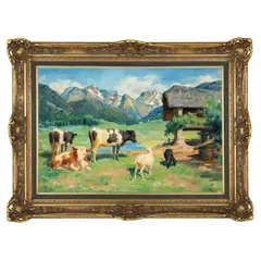 Georg Wolf, La păscut, ulei pe carton