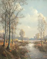 Garstin Cox, Lumină de toamnă, pastel și cărbune pe hârtie lipită pe carton