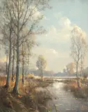 Garstin Cox, Lumină de toamnă, pastel și cărbune pe hârtie lipită pe carton
