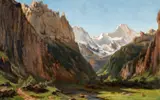 sec. Xix Școală Austriacă, Vedere spre Alpi, ulei pe pânză