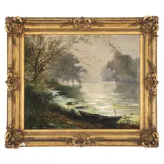 Pierre Daubigny, Dimineață pe lac, ulei pe pânză