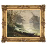 Pierre Daubigny, Dimineață pe lac, ulei pe pânză