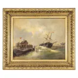 Navă în port by început de sec. Xx Școală Central Europeană, ulei pe pânză, sold Apr 2026