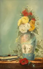 H. Due, Crizanteme în vas japonez, 1899, ulei pe pânză
