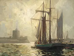 Gustave Vidal, Vase pe Ron, ulei pe pânză