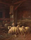 Adolf Nowey, În staul, ulei pe lemn