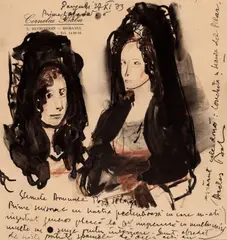 Corneliu Baba, Studiu pentru Spaniolă, 1973, acuarelă, tuș, cărbune și creion colorat pe hârtie