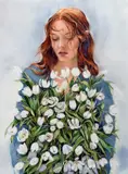 Margarita Bodarev, Lalele albe, 2025, acuarelă pe hârtie