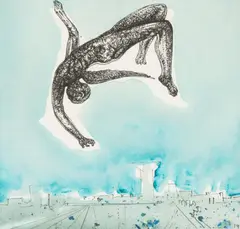 Icar postindustrial by Felix Aftene, 2014, acuarelă și tuș pe hârtie, sold Apr 2026